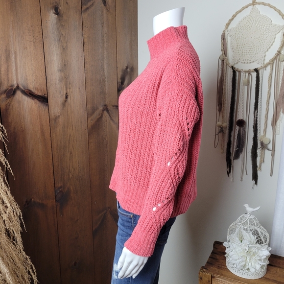 Maurices Chenille Coral Mock Neck Open Weave Sweater - Picture 2 of 12